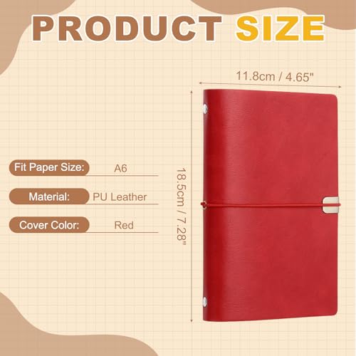 PATIKIL A6 Leather Binder Journal Cover, 6 Ring Refillable Binder Loose Leaf Notebook Protector with Elastic Closure No Paper for Work Meeting Notebook Folder, Red - color: Red, size: A6