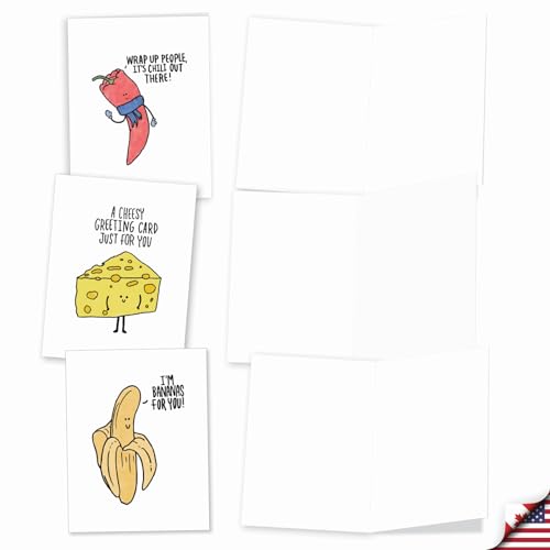 The Best Card Company - 20 Note Cards Blank Assortment (4 x 5.12 Inch) (10 Designs, 2 Each) - engaging Puns AM2975OCB-B2x10 - style: Fun Puns