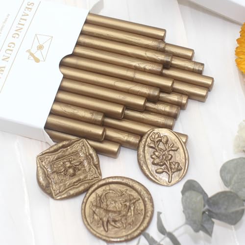 Antique Gold Wax Seal Sticks 20pcs, Andotopee Glue Gun Wax Seal Sticks for Wax Seal Stamp, Premium Sealing Wax for Envelope Letter Seal Wedding Invation Craft Adhesive, Great Gift Ideas (Mini Size) - color: Antique Gold