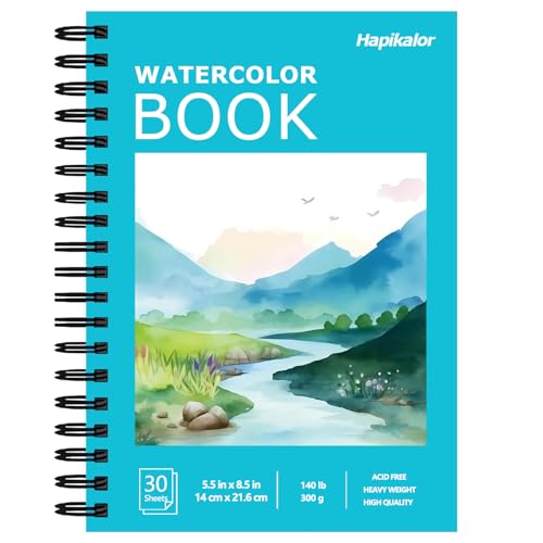 Hapikalor 5.5"x8.5" Watercolor Paper, Small Sketchbook for Kids, 30 Sheets - color: Teal, size: 5.5"x8.5" Spiral Bound