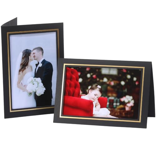 200 Count Photo Frame Cards with Envelopes 4x6 Paper Picture Frame Notecards Photo Card Holder for Graduation Father's Day Teacher Appreciation Wedding Birthday Classroom DIY -Black with Gold Lining - color: Black with Gold Trim