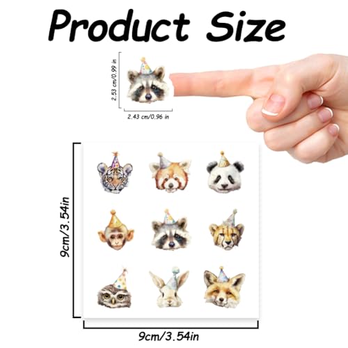 AHANDMAKER 180 Pieces Self-Adhesive Birthday Stickers, 9 Styles Cute Animal Stickers 1 Inch Cartoon Decals for Album Arts Planner Calendar Scrapbooking Crafting Bag Birthday Decor - style: Animal