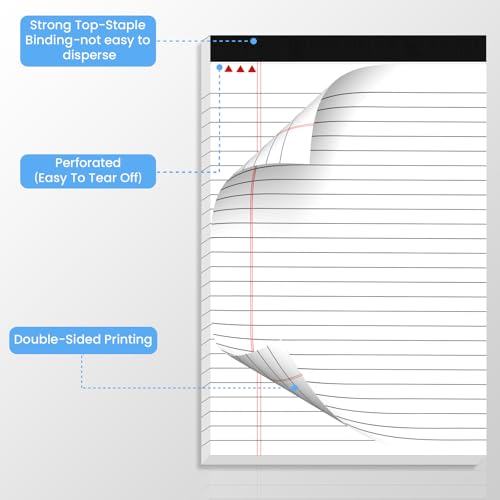 6 Pack Notepads 5x8, White, Small Legal Pads, Perforated Notebook - color: White