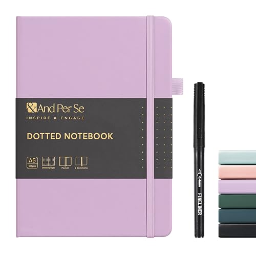 &And Per Se Dotted Notebook with Pen, A5 Hardcover Dotted Journal, 160 Pages 100GSM Thick Paper Dot Grid Journal with Fineliner Pen (Purple) - color: Purple, size: 160-Dotted