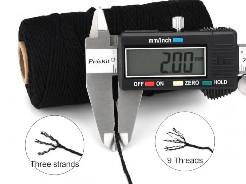 G2PLUS 656 Feet Black String,2MM Cotton Twine for DIY Arts & Crafts - color: Black, size: 2mm x 200m