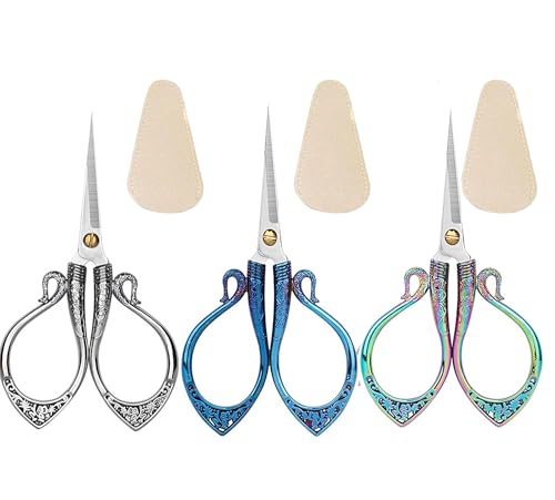 Small sharp scissors-5 Inch Precision Scissors with Cover-3 pack Sewing Embroidery Crafting Scissors Stainless Steel (Colored &Blue &Sliver) - color: Colored &Blue &Sliver