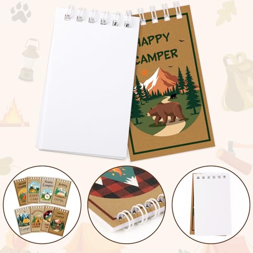 Atiloy 24 PCS Mini Notebooks Bulk for Camping Party Favors Small Pocket Notepad for Camping Journal Spiral Notebook for Work Home Office School Adventure Gifts, 8 Design - style: Adventure