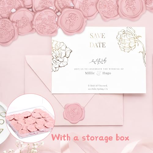 60 Pcs Wax Seal Stickers, Blush Pink, 4 Flower Styles - color: 4 Flower Styles- Blush Pink