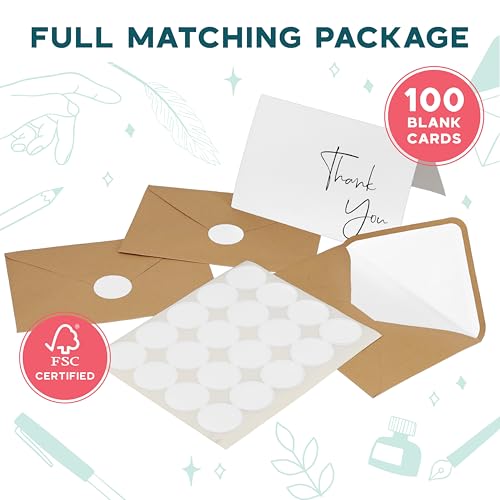 VNS Creations Thank You Cards With Envelopes - 100 Pack 4 x 6 Blank - White - color: White, size: 100 Pack - 4" x 6" (Value Pack)