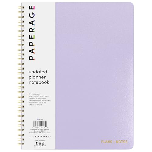 PAPERAGE Undated Daily Planner & To Do List Notepad (Lavender), 8.5 in x 11 in, Spiral Bound Planner Notebook for Work, School or Home, 104 Lined Pages With Date Tracker for Plans & Notes - color: Lavender, style: Spiral Large