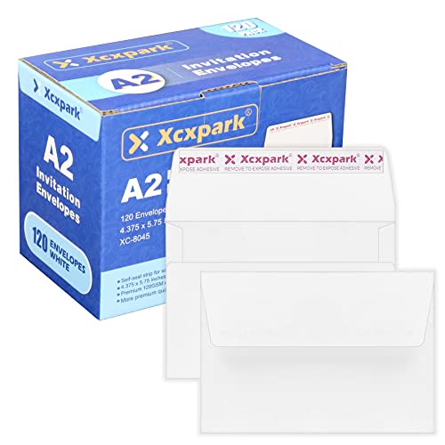 Xxcxpark 120 Qty Printable A2 Invitation Envelopes 4.375 x 5.75 Cards, Self Seal 120GSM white Paper Envelopes for Invitations, Papers, Photos, Documents, Wedding, Baby Shower, Easy to Seal and Peel - color: White, size: 120 Qty A2 Envelopes (4.375" x 5.75