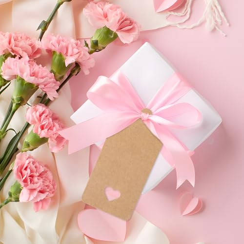 G2PLUS 100PCS Blank Gift Tags with String, Kraft Paper Hangtags, 3.7x1.8 in - style: Hollow Heart Brown