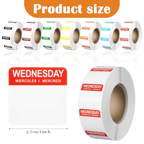 7000 Pcs Day of The Week Labels Food Labels (Monday-Sunday) Week Day Sticker Label Management Inventory Stickers Easy to Peel Removable Weekly Self Adhesive Date Stickers for Restaurant Kitchen