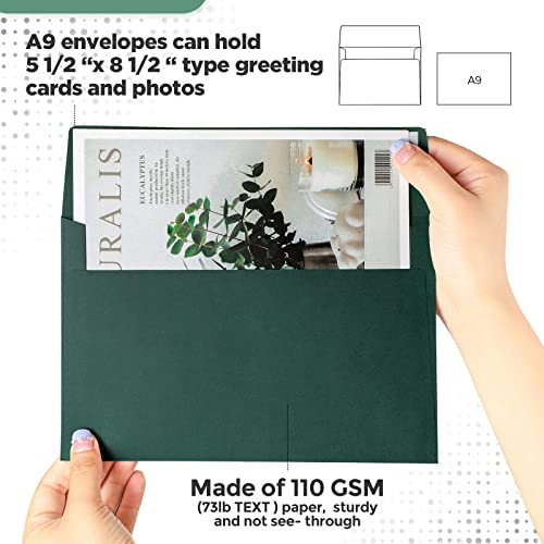 Harloon 100Pcs A9 Invitation Envelopes, Greeting Card Envelopes, Dark Green - color: Dark Green