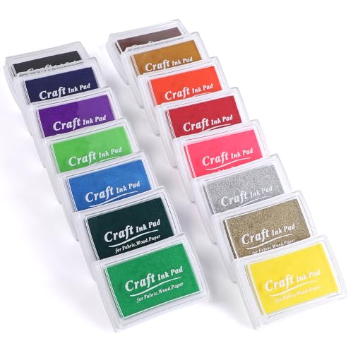 CCINEE Stamp Ink Pads, 15 Colors Craft Ink Pad Washable for Kids DIY Paper Wood Fabric Scrapbook Supplies Rubber Stamps Finger Printing and Card Making