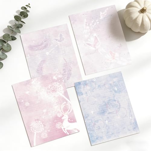 60 Writing Stationery Paper, Lined Stationery Paper for Writing Letter, Double Sided Vintage Letter Paper with Lines,100 GSM, 8.5x11 Inch, 4 Unique Design (Dreamy Pattern) - style: Dreamy Pattern
