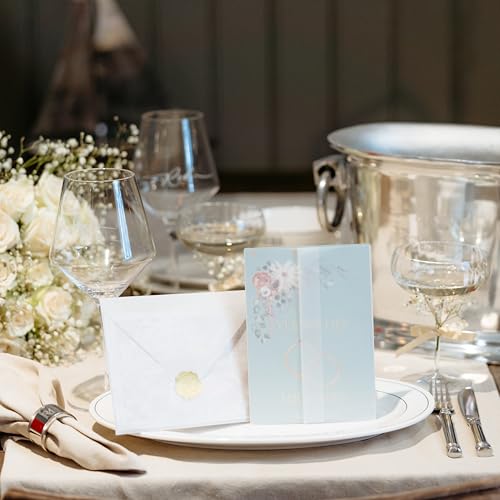 300 Pack Vellum Jackets for 5x7 Invitations Set includes: 100 Jackets, 100 Vellum Envelopes and 100 seal stickers. Wedding Invitation Accessories Kit. Easy to use Pre Folded Invitation Sleeves