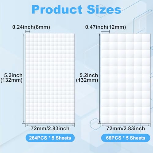 Joez Wonderful 10 Sheets Foam Adhesive Squares, 12x12x3mm & 6x6x2mm, White | Foam tape, Self Adhesive, 1650pcs Total, Double Sided Circles, Precut Squares Strips Foam Tape for DIY Arts & Crafts - style: 10 Sheets (6mm+12mm)