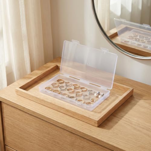 2 Pack Clear Plastic Case, Small Plastic Storage Box with Hinged Lid, 6.5x3.3x0.67 Inch Rectangle Organizer for Crafts Jewelry Beads Cards Office Supplies, Transparent PP Container