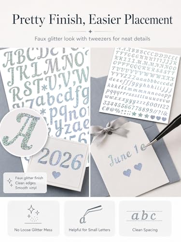 Silver Letter Stickers 0.5 Inch & 1 Inch, 15 Sheets Vinyl Cursive Silver Alphabet Number Stickers, Faux Glitter Silver Script Letter Sticker for Cards Envelopes Gift Wrap Invitations Planner Craft DIY - style: Silver Script 0.5" & 1" - 15 Sheets