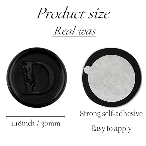 25Pcs Black Wax Seal Stickers Handmade Vintage Botanical Leaves Adhesive Letter Wax Stickers for Wedding Party Invitations, Envelope, Gift Wrap, Christmas(Initial D, Black) - color: Black-25pcs, size: D