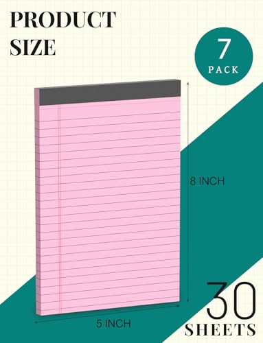 7pcs Small Note Pads 5x8 Legal Pads Pink Notepad 5x8 College Ruled Pink - color: Pink-7P
