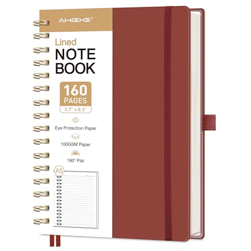 AHGXG Spiral Journal Notebook, 160 Lined Pages, A5 Size (5.7'' x 8.3'') - color: Wine Red