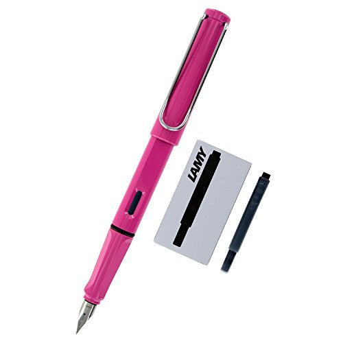 Lamy Safari Fountain Pen (13M) Pink & 5 Black Ink Cartridges - color: Pink
