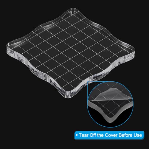 PATIKIL Acrylic Stamp Block, 5 Pack Stamping Block Square Shape with Grid Lines Decorative Mounting Blocks Set for Scrapbooking DIY Crafts Cards Making, 3" x 3" - size: 3" x 3"