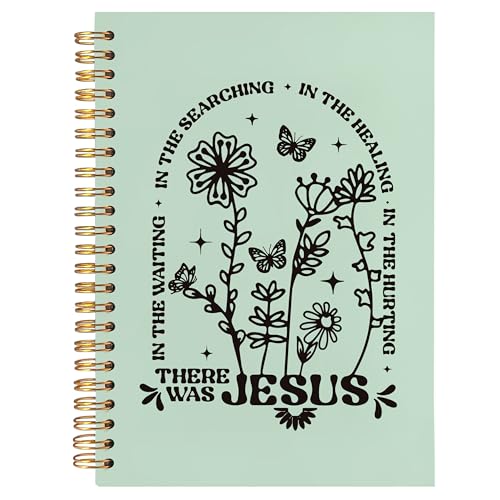 BearCake Boho Floral Christian Notebook Journal, Christian Gifts for Women, Bible Notebooks for Note Taking, Bible Journaling Notebook, Where the Jesus Hardcover Spiral Notebook 5.5x8.3 green - color: white Bible-Jesus green