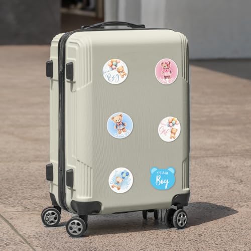 Pack 90 Pcs Team Boy Or Team Girl Stickers for Gender Reveal Party Favors Kids Boys Girls Toddlers Baby Shower Funny Aesthetic Cute Bear Sticker Round Waterproof Vinyl Decals Bulk - color: Bear A20