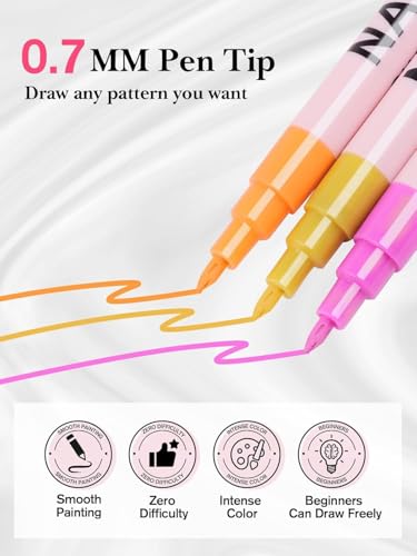 EBANKU 12 Color Nail Art Pens Set 3D 0.7MM Graffiti Acrylic Paint Nail Art Quick-Drying Nail Point Graffiti Dotting Liner Pen Sets for Home - color: 0.7MM