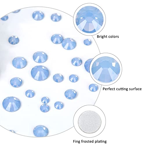 3792pcs Blue Opal Crystal Flatback Rhinestones Glass Diamantes Round Gems for Crafts Nail, Makeup, Clothes, Mixed 6 Sizes with Wax Pencil and Tweezer Kit(SS6~SS20) - color: Blue opal