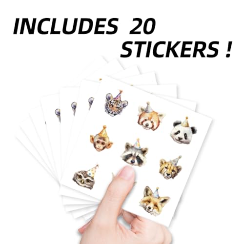 AHANDMAKER 180 Pieces Self-Adhesive Birthday Stickers, 9 Styles Cute Animal Stickers 1 Inch Cartoon Decals for Album Arts Planner Calendar Scrapbooking Crafting Bag Birthday Decor - style: Animal