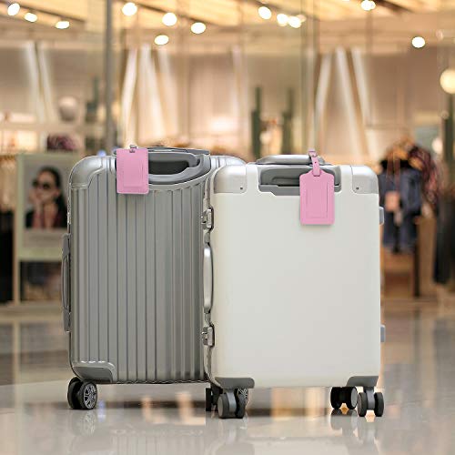 Vigorport Luggage Tags, Leather Personalized Suitcase Tag Set of 4 Pack - color: Pink