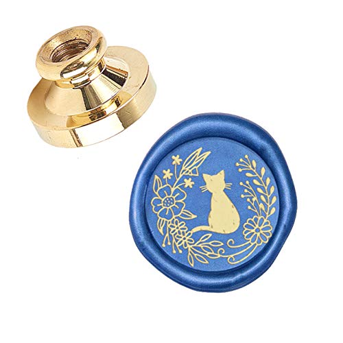 CRASPIRE Flower Wax Seal Stamp Head Replacement Cat in Wreath Removable Sealing Brass Stamp Head Olny Replacement Brass Head for Creative Gift Envelopes Invitations Cards Wine Bottle Decoration - style: Flowers and Cat