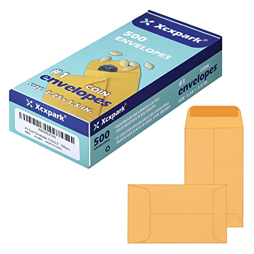 Xxcxpark 500 PCS #1 Coin Envelopes, 2-1/4” x 3-1/2” inches Brown Kraft Envelopes Classic Small Parts Envelopes with Self Adhesive Gummed Flap for Coins, Cash, Credit Cards, Seeds - color: Brown, size: 500 PCS #1 (2.25" x 3.5")