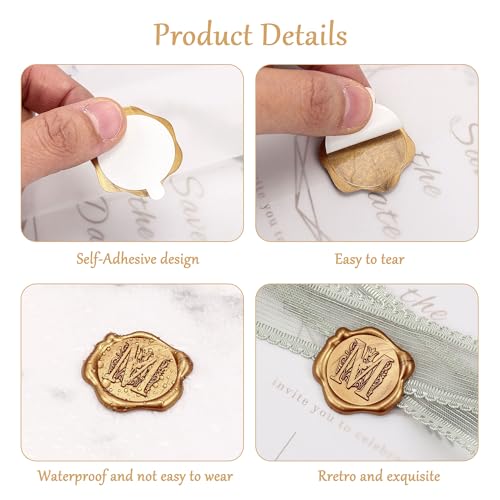 Yoption 50 Pcs Regal Letter C Wax Seal Stickers, Antique Gold - color: C, size: 50 Pack