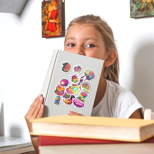 Brain Creative Science Art Vinyl Stickers Pack for Students Teachers Artists Thinkers Laptop Water Bottle Notebook Scrapbook School Project 108Pcs Phone Case Hard Hat - color: Colorful Brain
