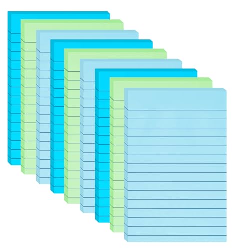 HQCME 9 Pack Lined Sticky Notes with Lines 4X6 in, Aquatic Themed Colors - color: Light Blue, Blue, Light Green