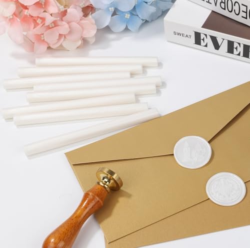 Pearl White Wax Sealing Sticks, 12 Pcs Glue Gun Wax Seal Sticks for Seal Stamp Set Suit to 0.43'' Glue Gun Great for Wedding Invitation, Cards, Envelopes, Christmas Ideas (Pearl White) - color: Pearl White