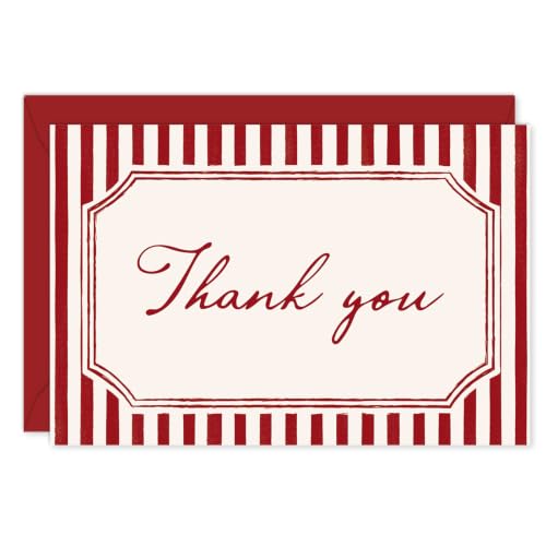 Whaline 24Pcs Red Striped Thank You Cards Christmas Blank Note Cards with Envelopes Stickers Minimalist Stripe Greeting Card for Wedding Birthday Winter New Year, 4 x 6 Inch - color: Christmas Red