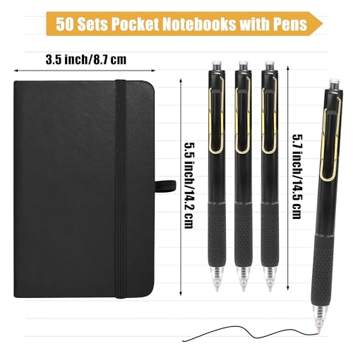 Aodaer 50 Sets Graduation Gifts Pocket Notebook Journal with Pens, 160 Page, 3.5 x 5.5 Inch Mini Lined Journal Notebook A6 Leather Hardcover Notepad with Pen Holder for School Office, Black and Gold - color: Black and Gold