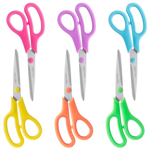 6PCS 8" Scissors,Sharp Stainless Steel Multicolor for Office School Crafts - color: Rainbow Color