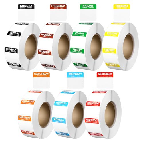 7000 Pcs Day of The Week Labels Food Labels (Monday-Sunday) Week Day Sticker Label Management Inventory Stickers Easy to Peel Removable Weekly Self Adhesive Date Stickers for Restaurant Kitchen