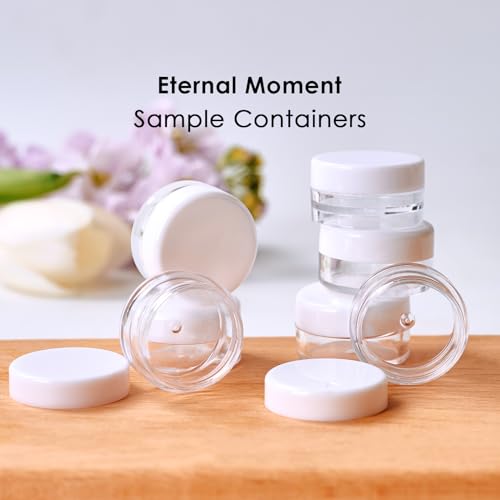 Eternal Moment 50 Pack 3G Sample Containers with Lids Cosmetic Small Jars | Makeup Travel Jars for Cream, Bead, Eye Shadow, Jewelry, Lotions, Powders, Glitters Lip Gloss with Labels,Spatulas (White) - color: White Lid, size: 0.1 Ounce