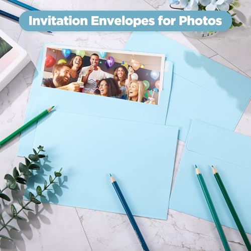 Harloon 100 Pcs A9 Invitation Envelopes 5.75 x 8.75 Inch Self Adhesive Wedding Invitation Envelopes Paper Greeting Card Envelope for Photos Letters Baby Shower Office 110 Gsm Paper(Light Blue) - color: Light Blue