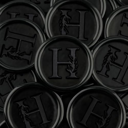 25Pcs Black Wax Seal Stickers Handmade Vintage Botanical Leaves Adhesive Letter Wax Stickers for Wedding Party Invitations, Envelope, Gift Wrap, Christmas(Initial H, Black) - color: Black-25pcs, size: H