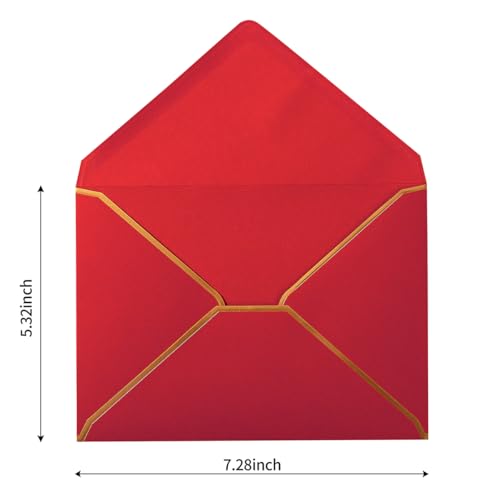 50 Pack A7 Envelopes Red 5 x 7 with Gold Border - color: Red, size: A7 (5.32x7.28)