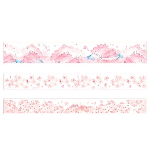 YUBBAEX Cute Printed Washi Tape 3 Rolls Japanese-Style Masking Tape Set Decorative for Arts, DIY Crafts, Journal Supplies, Planners, Scrapbook, Card/Gift Wrapping (Cherry Blossoms (Wide)) - color: Cherry Blossoms (Wide)
